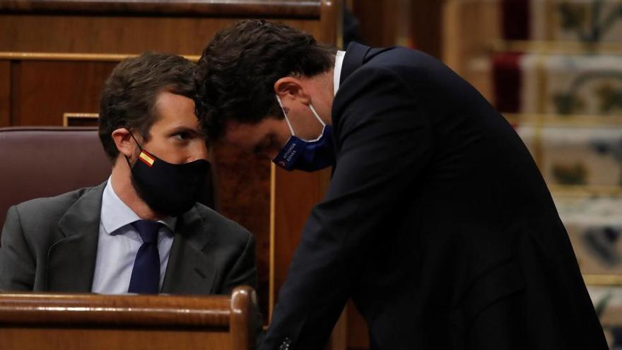 El líder del PP, Pablo Casado, en el Congreso