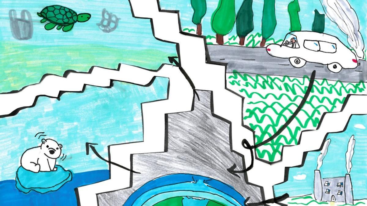 Laia (10 años) dibuja el cambio climático.