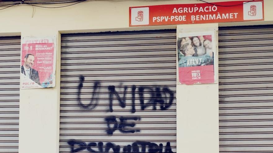 La sede del PSPV en Benimàmet sufre un ataque con pintadas: &quot;Unidad de psiquiatría&quot;