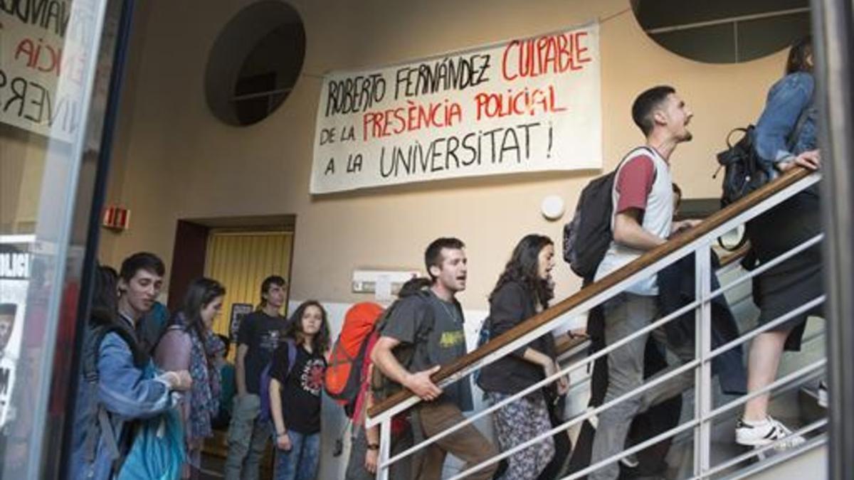 Estudiantes de la UdL, durante la protesta el pasado miércoles.