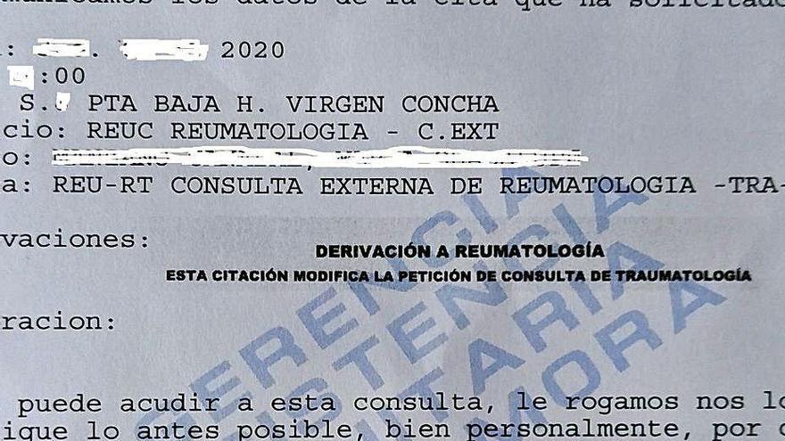 Carta a un paciente pendiente de consulta en Trauma.