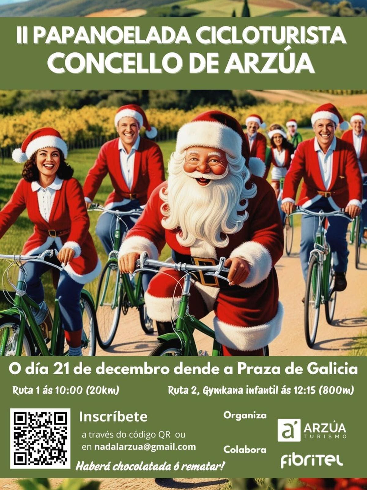 Cartaz promocional da II Papanoelada Cicloturista de Arzúa.