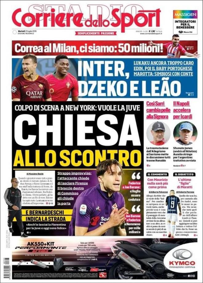 Portada de IL CORRIERE DELLO SPORT del 23 de julio