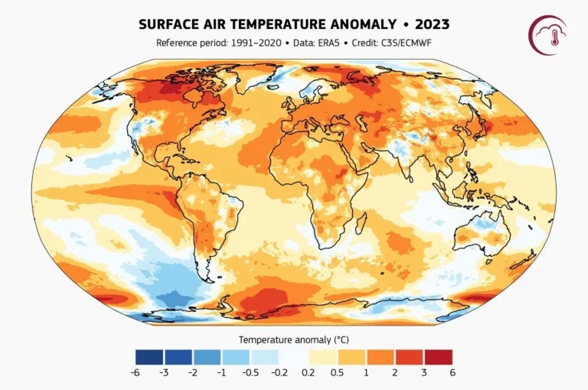 Anomalías de temperatura del aire en todo el globo en 2023