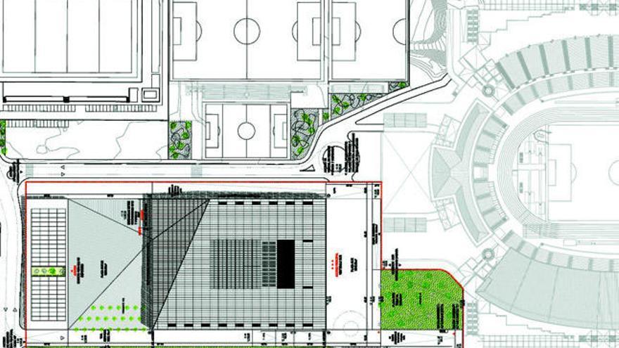 Plano principal del proyecto de llps Arquitectos, que recoge la ubicación del Palacio Multiusos junto al Estadio de Gran Canaria. i LP/DLP