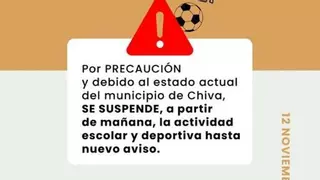 Chiva suspende las clases y la actividad deportiva "hasta nuevo aviso"