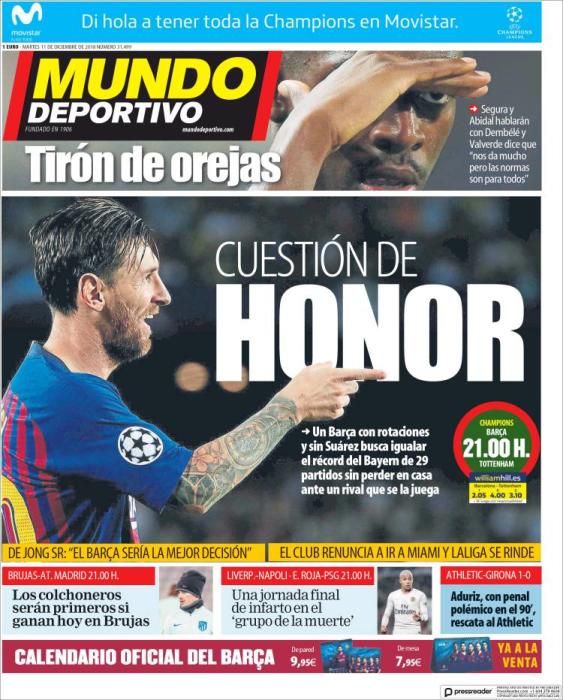 Portada MUNDO DEPORTIVO martes 11 de diciembre