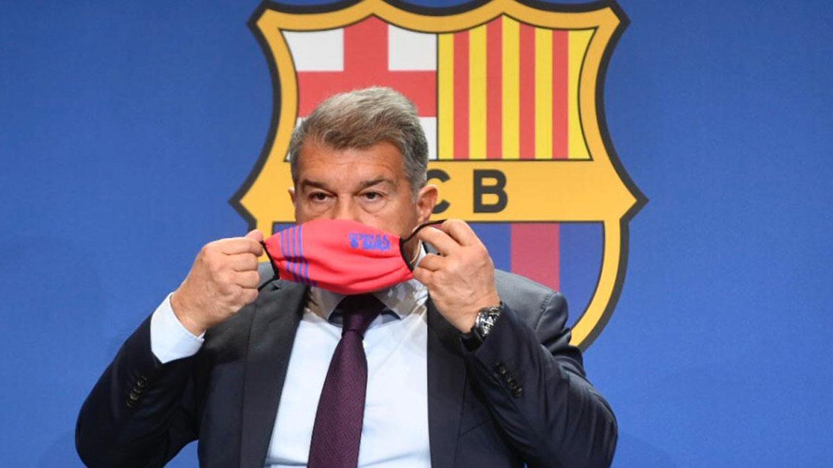 Joan Laporta en rueda de prensa en el Camp Nou.