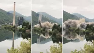 Soto de la Barca (Tineo) se despide de la gran chimenea de 200 metros de la térmica del Narcea