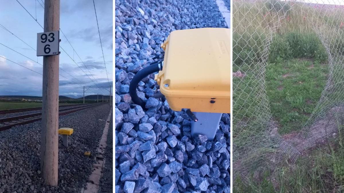 Imágenes del lugar del robo de cable en la línea Madrid-Sevilla, en la provincia de Toledo.
