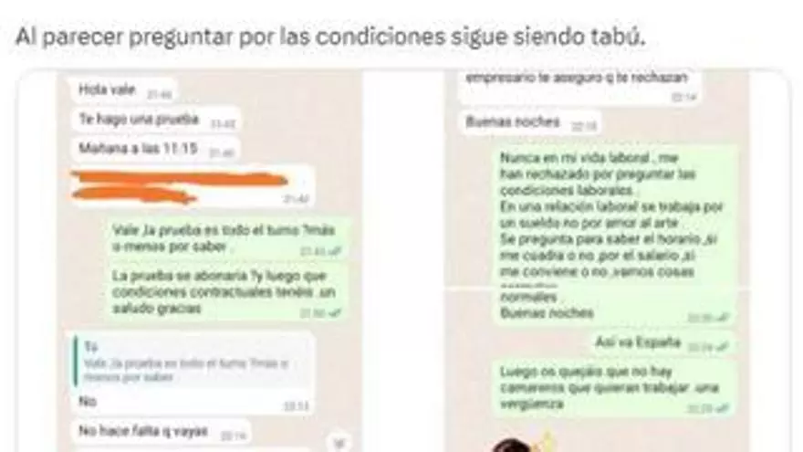 La desconcertant resposta d'un hostaler a un cambrer demanant condicions: "No cal que hi vagis"