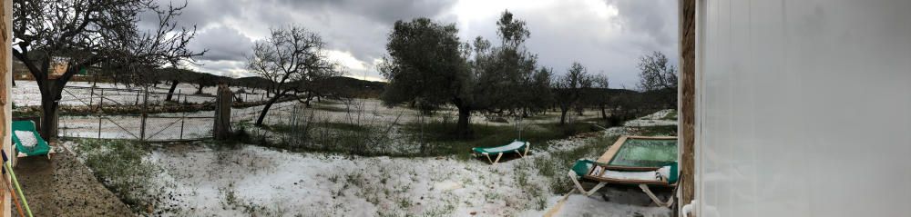 El Pla de Corona en Ibiza amanece con una capa blanca de granizo