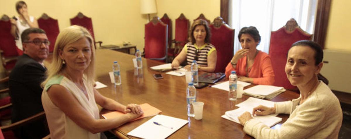 Gabriela Bravo y Pilar de la Oliva, en primer término, en la reunión celebrada ayer en el TSJ.
