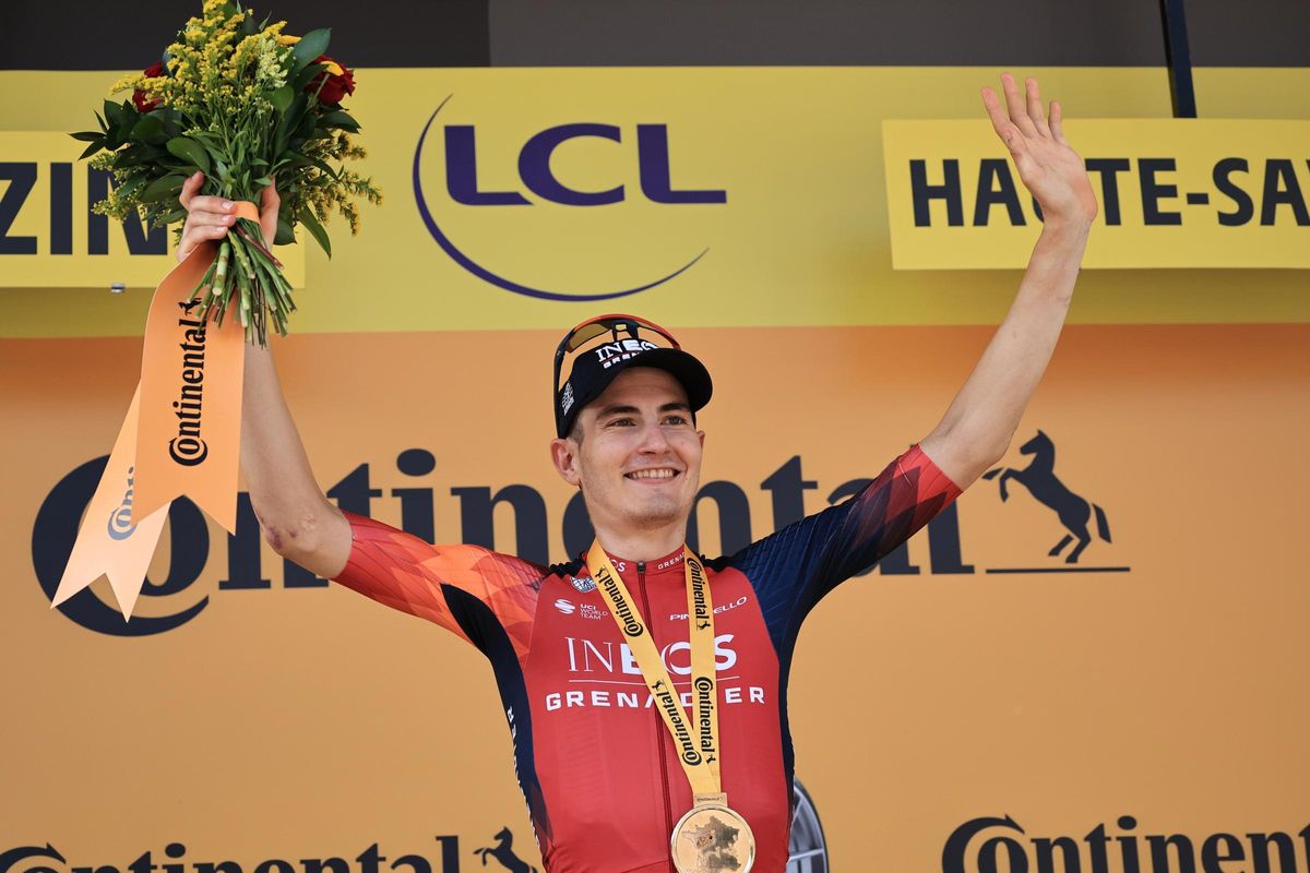 El granadino Carlos Rodríguez, tras ganar una etapa en el Tour de Francia 2023.