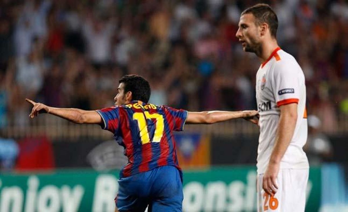 Pedro celebra el gol que donaria al Barça la final de la Supercopa d’Europa 2008-09 celebrada a l’estadi Louis II de Mònaco.