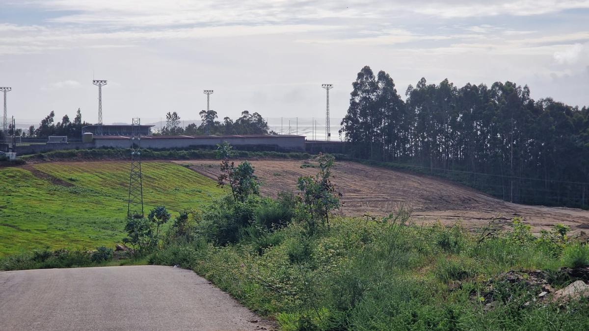 Las parcelas que suman 16 hectáreas, con el campo de fútbol de Berdón, al fondo.