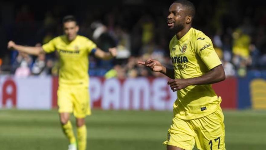 Bakambu celebra uno de sus tantos en el encuentro de ayer frente al Leganés.