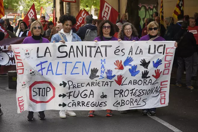 Les imatges de la manifestació de l'1 de maig a la ciutat de Girona