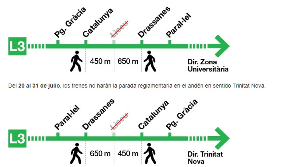 Obras en la L-3 del metro de Barcelona a partir del 11 de julio