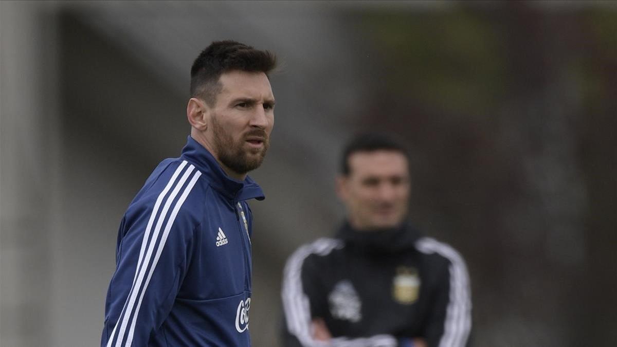 Messi, en un entrenamiento con la selección argentina en Ezeiza (Buenos Aires).