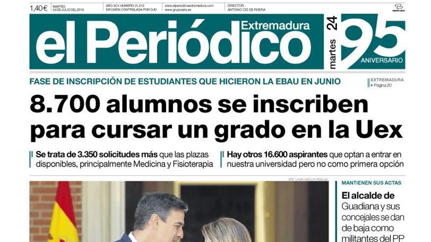 Esta es la portada de EL PERIÓDICO EXTREMADURA correspondiente al día 24 de julio del 2018