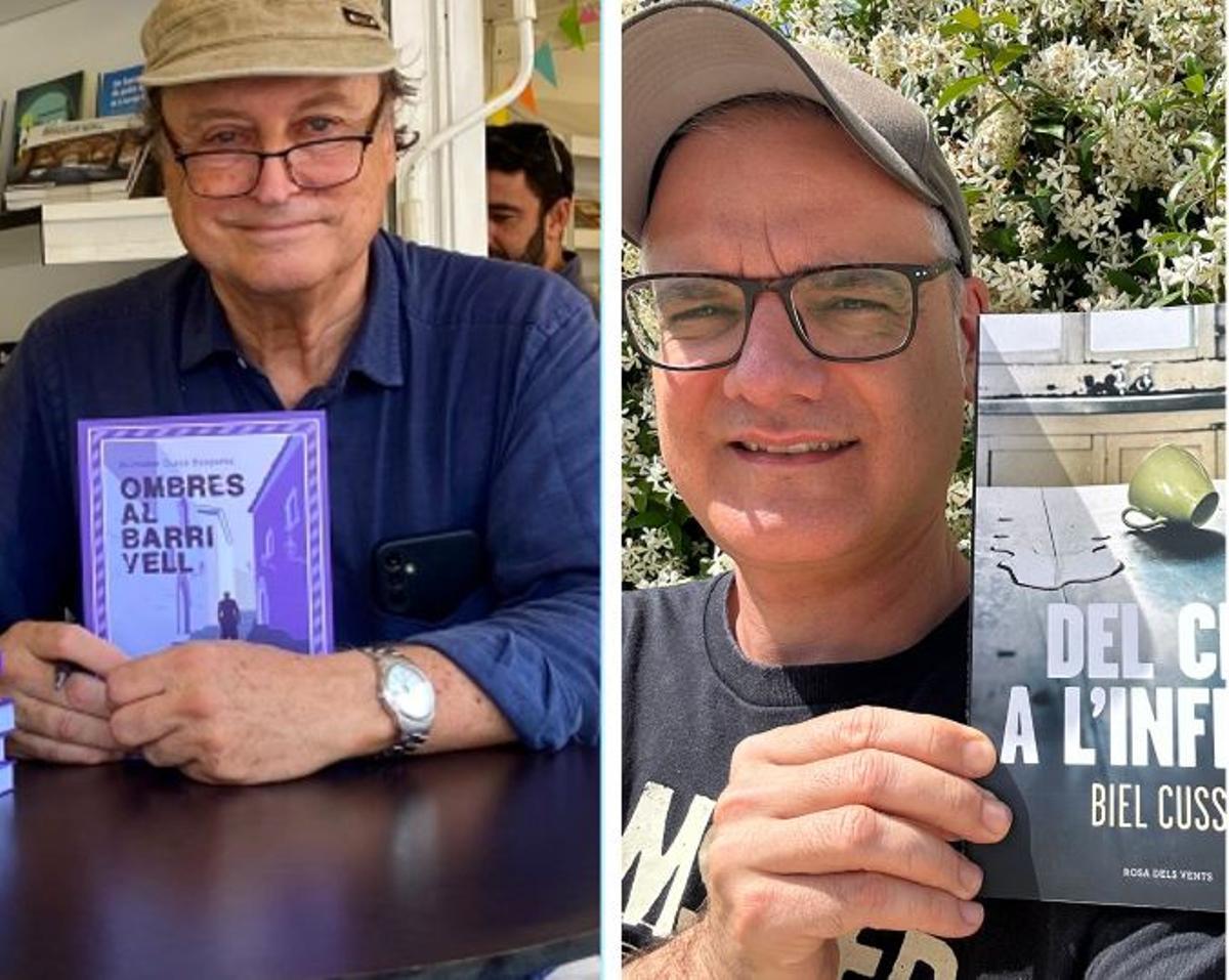 D'esquerra a dreta, Salvador Casas i Biel Cussó, amb els seus llibres.