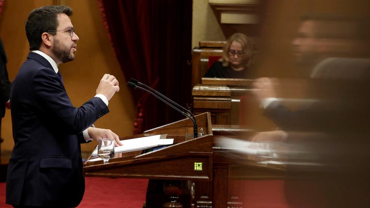 El ’president’ de la Generalitat, Pere Aragonès, en el Parlament.