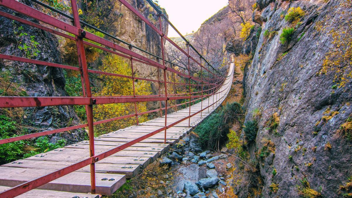 Con el avance de la ruta, los puentes se elevan sobre el río Monachil