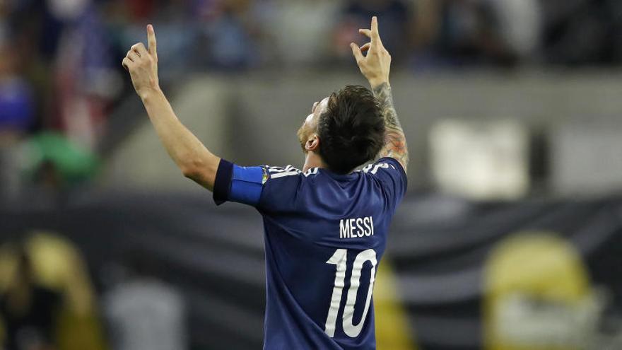 Leo Messi celebra el seu gol davant Estats Units