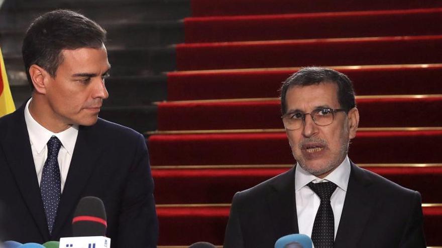 Sánchez y el primer ministro marroquí, Saadedín Al Othmani.