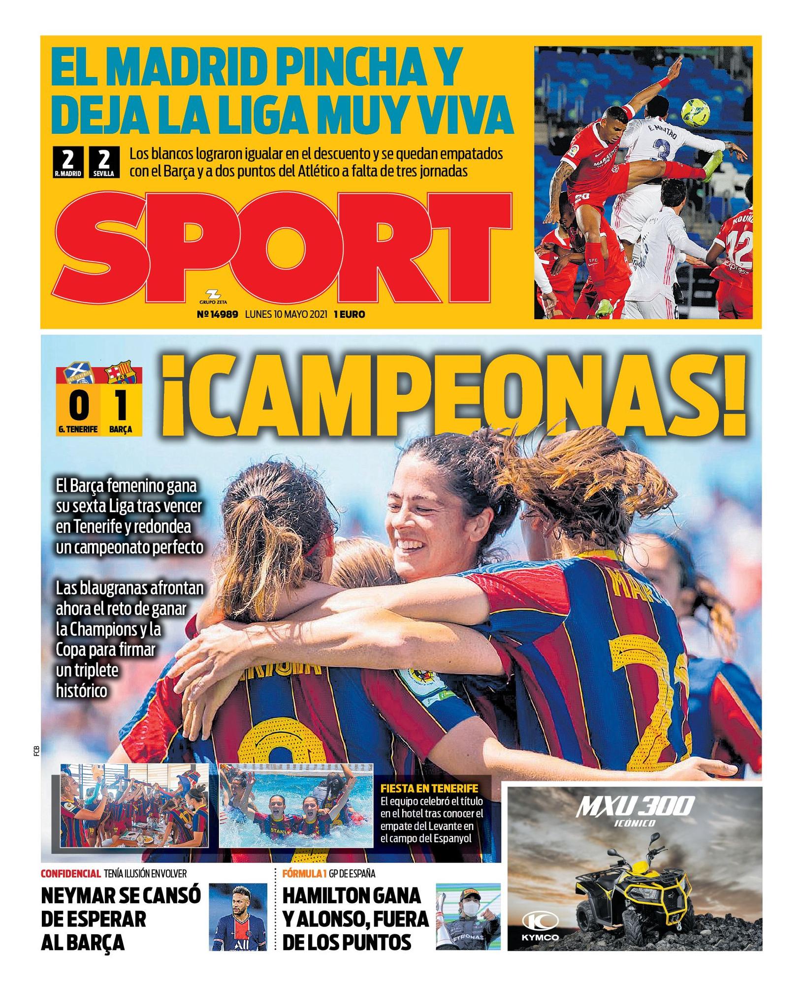 Esta es la portada de SPORT del lunes 10 de mayo de 2021