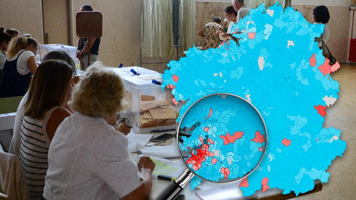 Imagen de fondo: jornada electoral en Moaña