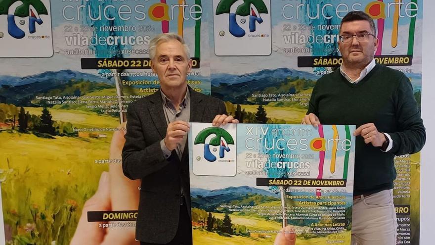 Luis Taboada y Julio López, con el cartel de CrucesArte.