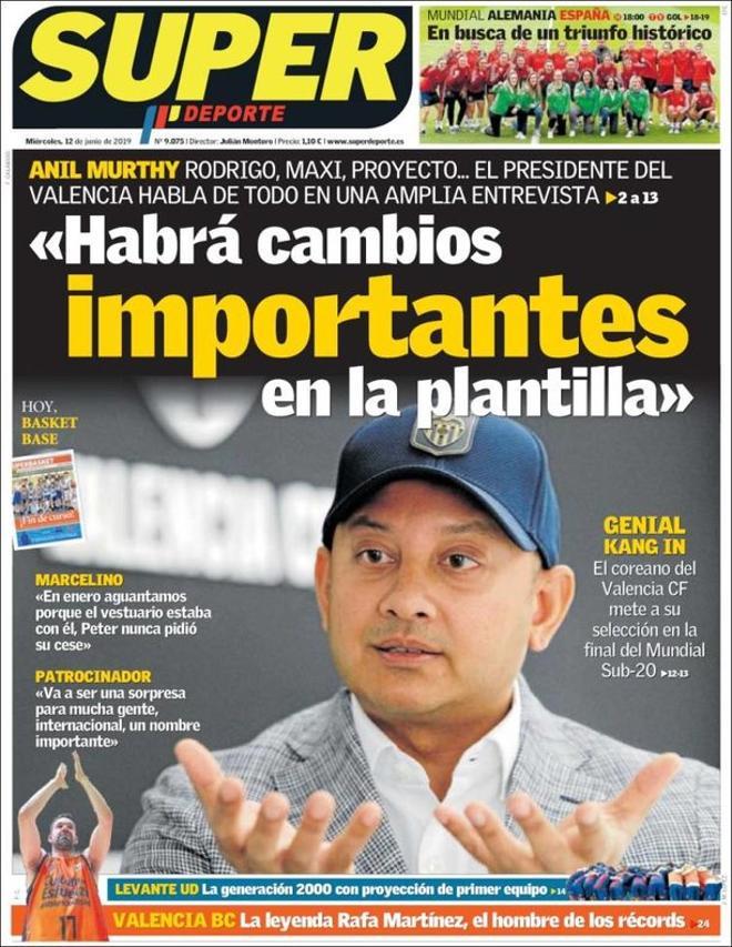 La portada de Superdeporte de este miércoles 12 de junio