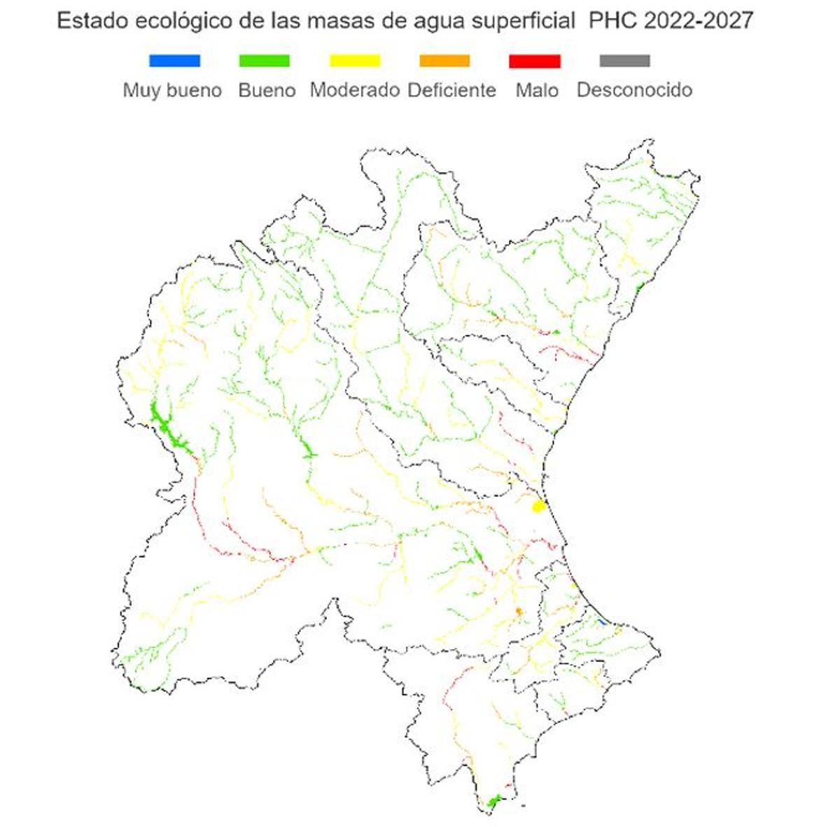 Estado ambiental de los ríos de la Confederación Hidrográfica del Júcar (CHJ).