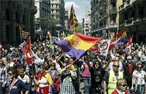 Multitudinària manifestació de Barcelona, convocada per CCOO i UGT.