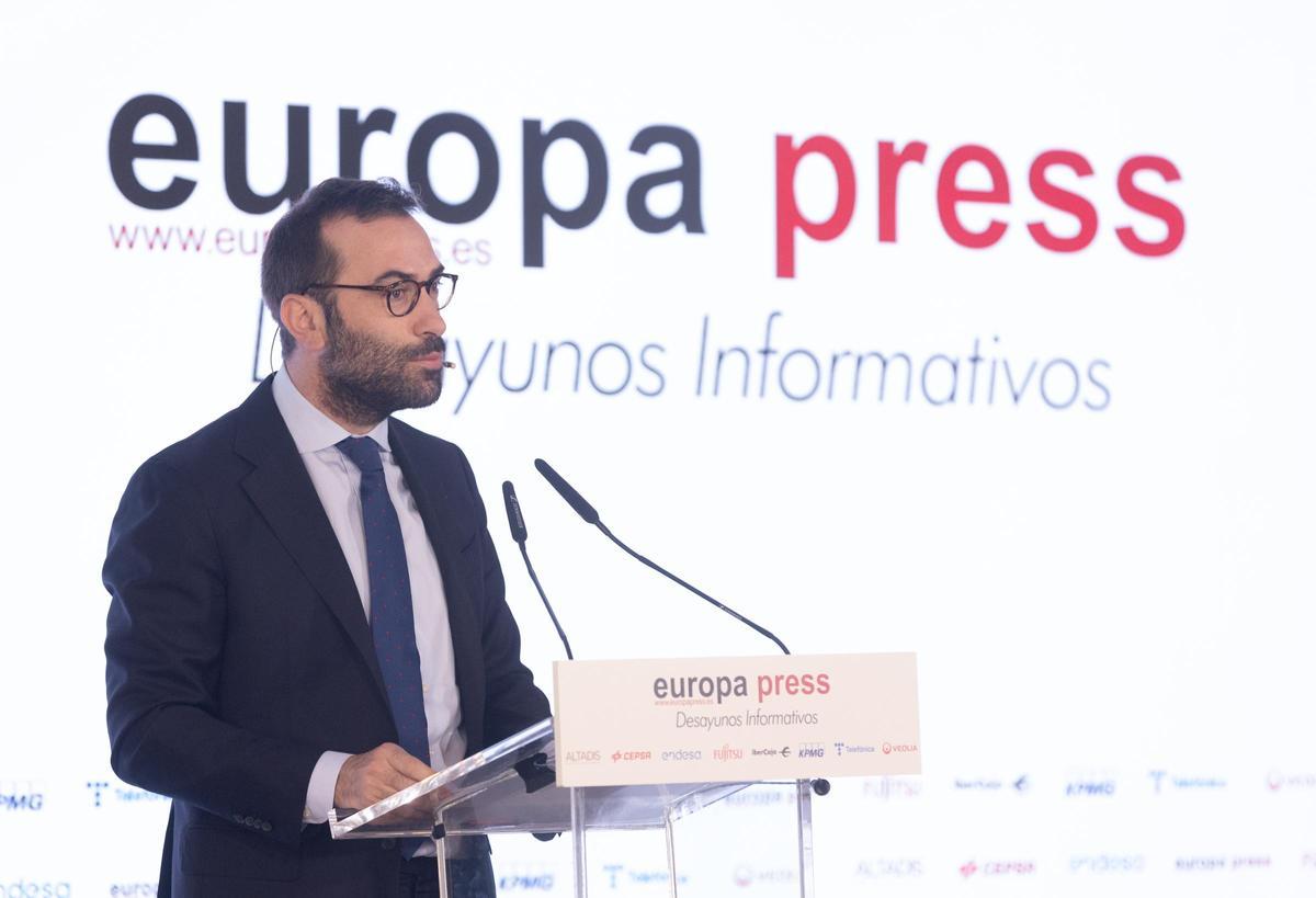 El ministro de Economía, Carlos Cuerpo, durante su intervención en los desayunos informativos de Europa Press.