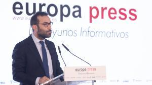 El ministro de Economía, Carlos Cuerpo, durante su intervención en los desayunos informativos de Europa Press.