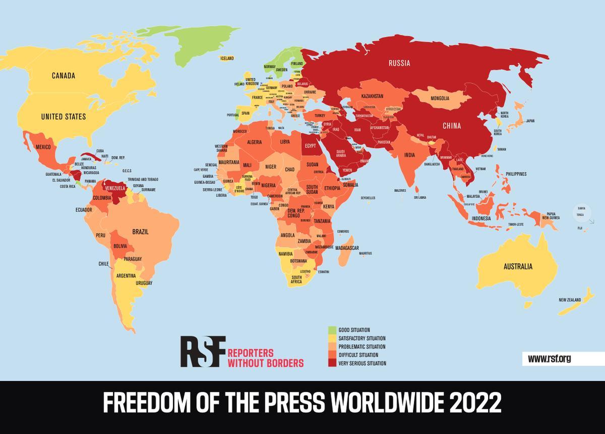 Clasificación Mundial de la Libertad de Prensa 2022 de Reporteros Sin Fronteras (RSF)