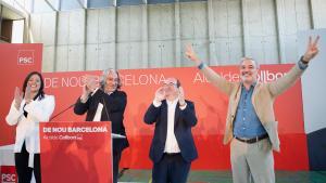 El alcaldable del PSC, Jaume Collboni, con el ministro Miquel Iceta en un mitin en Nou Barris