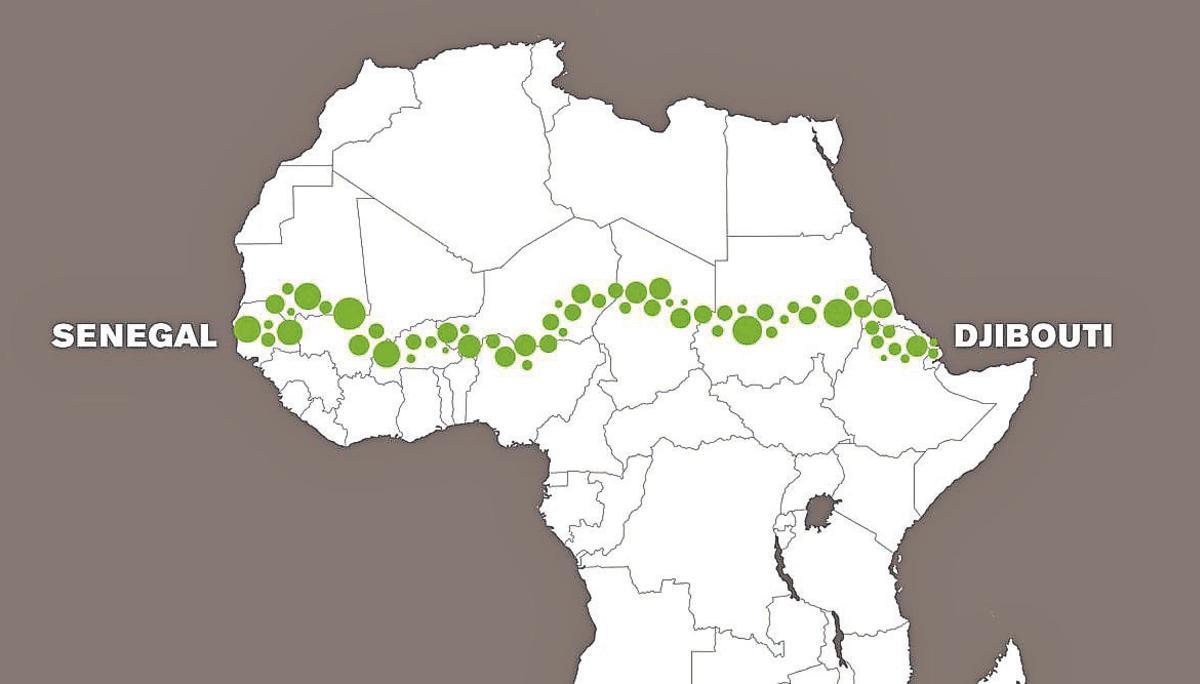 Traçat previst: El projecte abasta 11 països de costat a costat del continent africà, en un intent per frenar l’avanç del desert del Sàhara.