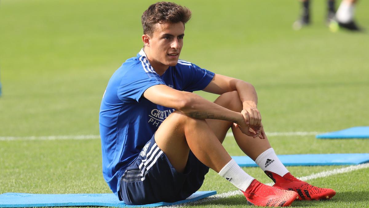 Francés, durante un entrenamiento con el Real Zaragoza.