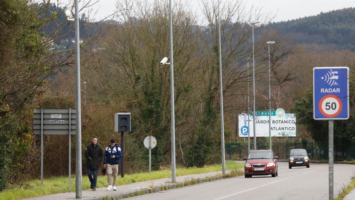 Coches circulando por la avenida del Jardín Botánico, en el tramo del radar fijo