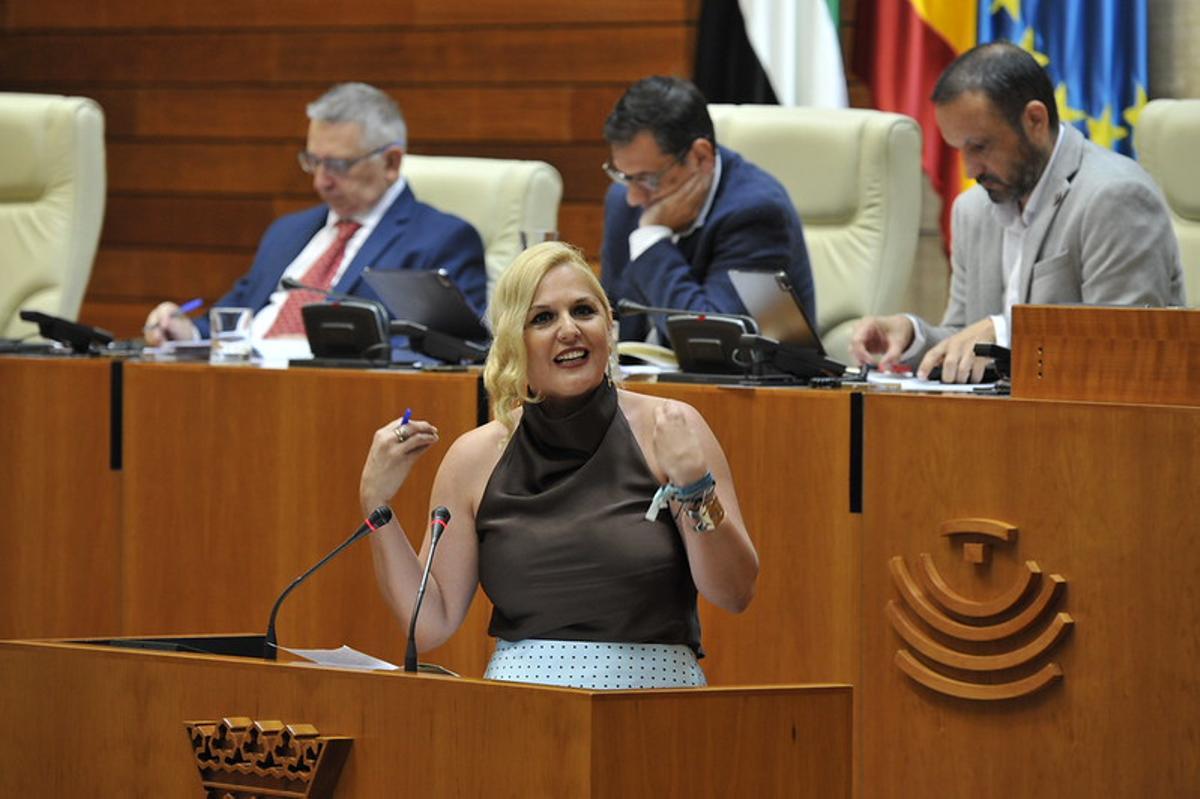 La consejera de Hacienda, Administración Pública y Hacienda, Elena Manzano, en el pleno de presupuestos de la Asamblea.