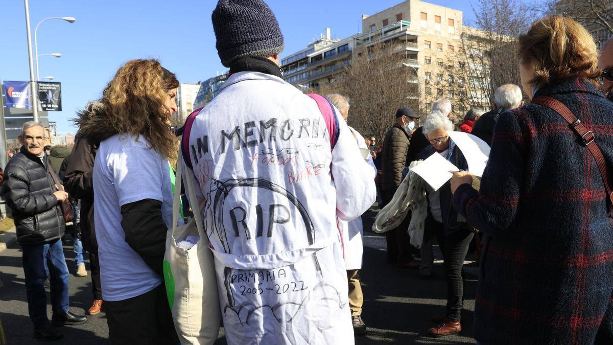 Manifestación en defensa de la sanidad pública convocada este domingo en Madrid. 