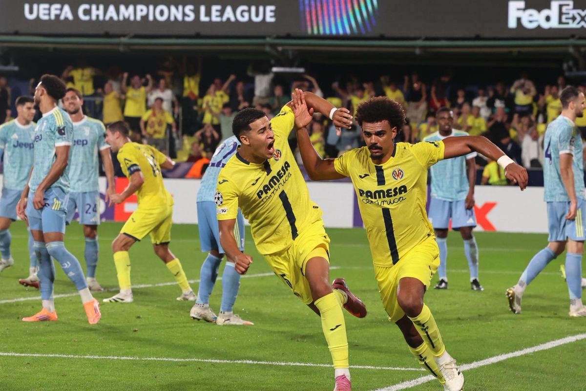 Celebración del 2-2 en el Villarreal-Juve de Champions.