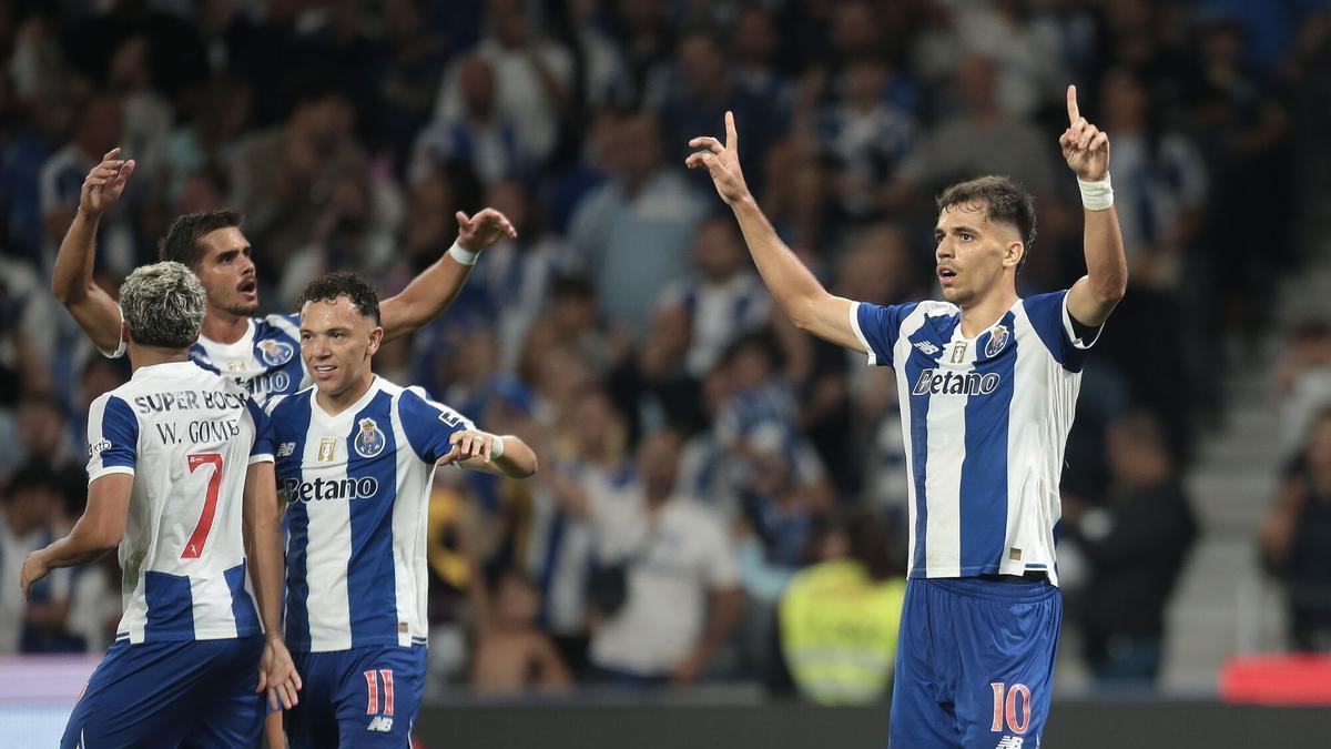 Gabri Veiga celebra su gol ante el Arouca durante el partido del pasado 23 de agosto en el estadio del Oporto.