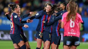 El Barça celebrando un gol en el Estadi Johan Cruyff