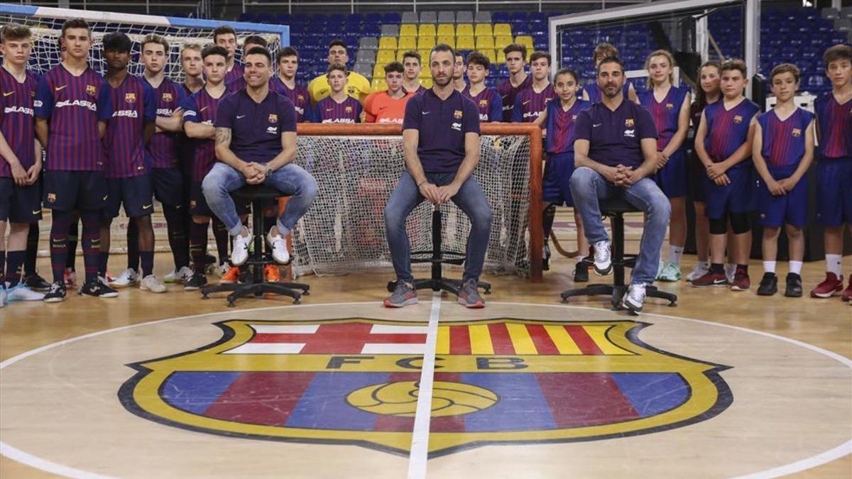 Navarro, Sergio Lozano y Panadero, en la presentación del Barça Academy Campus