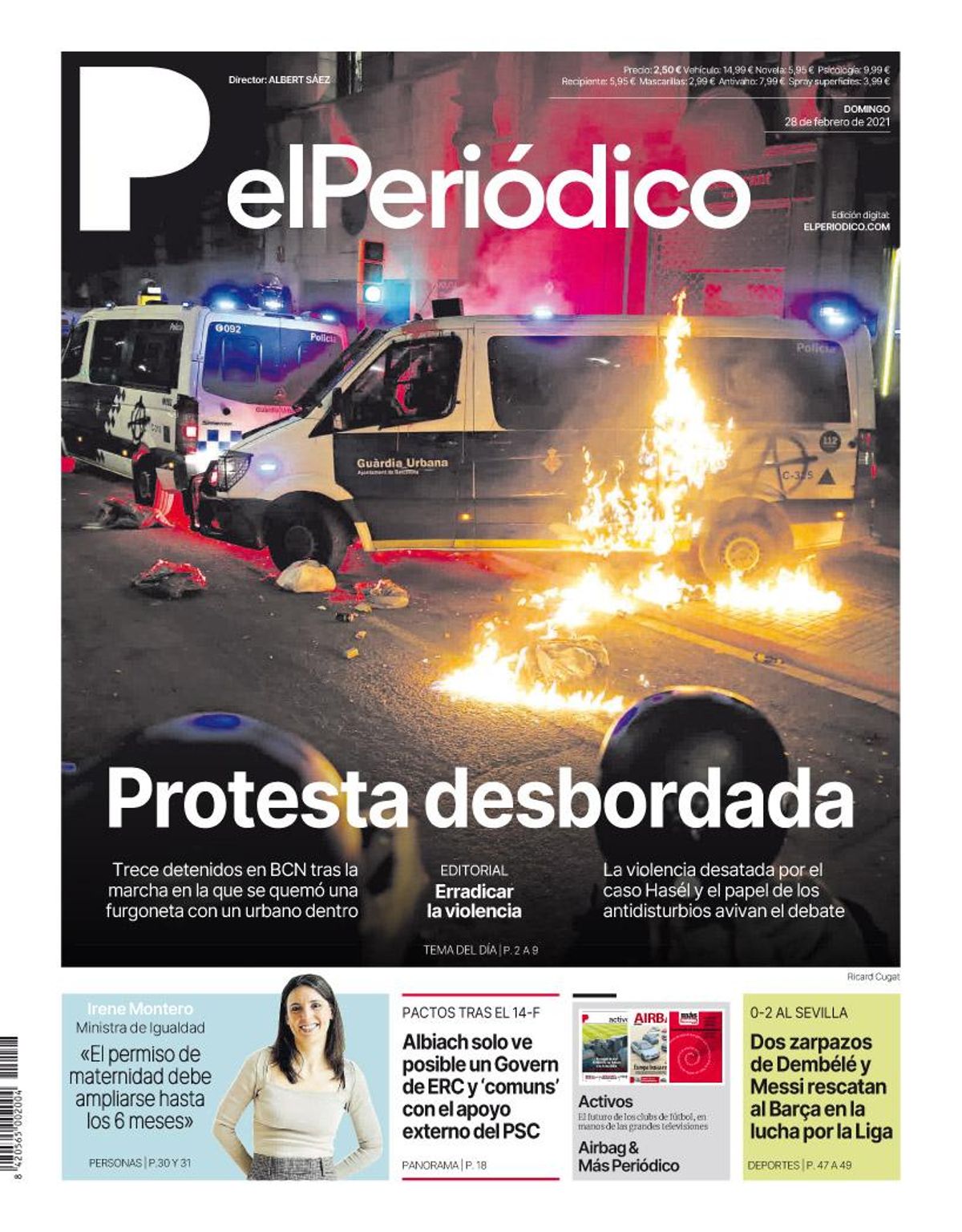 La portada d’EL PERIÓDICO del 28 de febrer del 2021